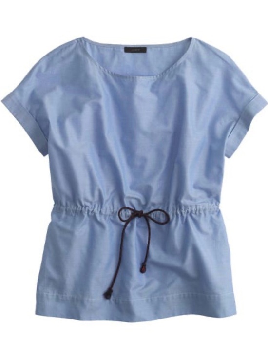 J. Crew Tops - J. Crew Blue Cuffed Short Sleeve Cinched Waist Cotton Blouse (S)